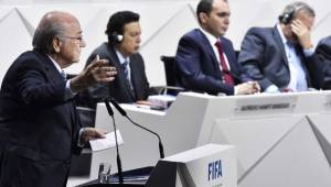 El presidente de la FIFA, Joseph Blatter, durante su discurso en el Congreso.