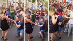 Enmedio de las celebraciones del triunfo de Francia, un aficionado le pidió matrimonio a su pareja.