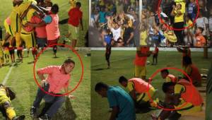 Los jugadores y entrenador del Social Sol no pudieron contener la emoción tras el triunfo sobre Marathón y estallaron en júbilo en el estadio de Olanchito.
