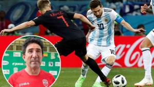 Leo Messi buscando quitarse la marca de Rakitic en el partido contra Croacia donde no apareció y el profesor Vargas explica algunos detalles tácticos. Fotos EFE
