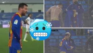 Lionel Messi no aguantó los 11 grados centígrados en Valdebebas. Se tuvo que cambiar la camiseta.