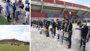 Gran cantidad de policías están presentes en el estadio Carlos Miranda para evitar algún conflicto en el nuevo clásico entre Motagua y Olimpia por el torneo Apertura de la Liga Nacional. FOTOS: Ronal Aceituno y David Romero.