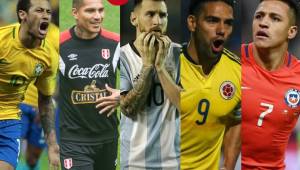 Neymar, Guerrero, Messi, Falcao y Alexis Sánchezm son las principales figuras en sus respectivas selecciones.
