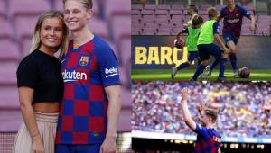 Mikky Kiemeney, novia de Frenkie de Jong, se robó la mirada de todos hoy en el estadio del Barcelona durante la presentación de De Jong.