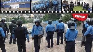 Elementos de seguridad se tomaron desde temprano las afueras del estadio Nacional de Tegucigalpa para garantizar el bienestar de los jugadores Olimpia y Motagua. Fotos Juan Salgado