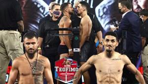 La ceremonia de pesaje previo al combate entre Teófimo López y Vasiliy Lomachenko se llevó a cabo en el MGM Grand Arena y dejó un intenso frente a frente entre ambos boxeadores. Ambos llegaron al peso de 135 libras y están listos para subir al ring. Fotos Cortesía: Top Rank.