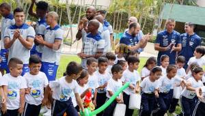 Los niños de la Fundación Ficohsa festejando con los jugadores de la Selección de Honduras en el hotel de concentración. Fotos Neptalí Romero