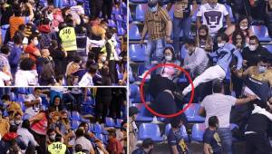 Momentos de tensión se vivieron en las gradas del Estadio Cuauhtémoc cuando se armó la riña entre los aficionados. Una mujer salió agredida por un hombre.