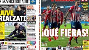 El Atlético de Madrid y su victoria ante la Juventus de Cristiano Ronaldo en Champions, acaparan todas las portadas de los principales medios internacionales.