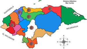Así está el mapa con los departamentos que están afectados por el coronavirus en apenas 15 días en Honduras tras detectarse el primer caso e 11 de marzo.