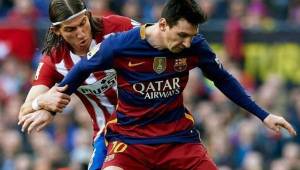 Lionel Messi ha recibido en los juegos contra el Atlético una férrea marca de parte de Filipe Luis.