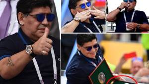 Luego que la FIFA le advirtiera que podría ser vetado de los estadios del Mundial de Rusia 2018, el argentino Diego Maradona se mostró sobrio en el palco de honor y mucho más tranquilo que en los primeros tres juegos.