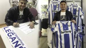 El futbolista hondureño Jonathan Cisneros cuando firmaba este día su contrato con el Leganés de la primera división de España. Fotos cortesía