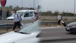 Así fue captado Rakitic mientras realizaban cortes y protestas en Barcelona. (Fotos cortesía Pere Cams)