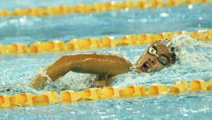 La nadadora de Delfines Sampedranos, Michell Ramírez, compitiendo en los 200 metros libres durante el Panamericano que se desarrolla en Trinidad y Tobago. Foto cortesía