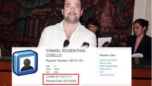 Según la Oficina Federal de Prisiones, Yankel Rosenthal sale en libertad este próximo lunes 10 de febrero.