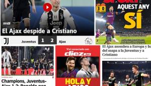 La prensa mundial dedicó sus portadas a la dura derrota de la Juventus ante el Ajax en la vuelta de los cuartos de final de la Champions League. El equipo holandés está en semifinales y Cristiano Ronaldo deberá ver la final desde la televisión.