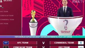 Momentos cuando se hacía oficial el sorteo de FIFA para conocer los repechajes a la Copa del Mundo de Qatar 2022. Foto cortesía FIFA
