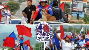 Los aficionados del Olimpia se dieron cita desde la Universidad Nacional Autónoma de Honduras y emprendieron la caravana hasta llegar al parque central de Tegucigalpa, donde vivieron una fiesta. (Fotos Marvin Salgado)