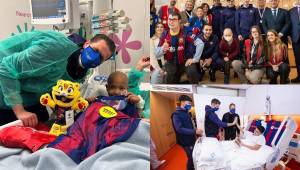 La plantilla del Barcelona reparte cariño y regalos entre los niños hospitalizados