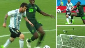 Messi recepcionó la pelota con la pierna izquierda, luego la acomodó con su pie izquierdo y con la derecha fusiló al arqueri nigeriano.