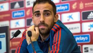 Paco Alcácer durante la conferencia de prensa de la selección de España.