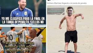 Messi y Emiliano Martínez, protagonistas de los memes tras el pase de Argentina a la final de la Copa América venciendo a Colombia.