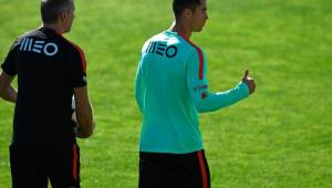 Cristiano Ronaldo en el entrenamiento de la escuadra lusa.