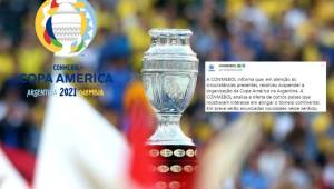 La Copa América 2021 de la CONMEBOL se queda sin sede. Argentina, quien reemplazaba a Colombia, fue dada de baja.