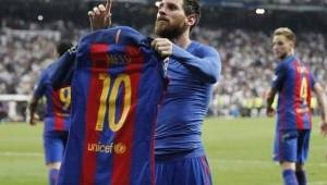 Lionel Messi y su épica celebración en el Santiago Bernabéu.