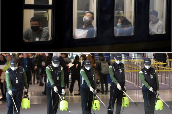 A woman sits on her suitcase as she waits at the airport in Palma de Mallorca on March 16, 2020. - Spain has registered nearly 1,000 new COVID-19 infections over the past 24 hours, raising the total number of cases to 8,744. In order to rein in the virus, Spain has declared a state of alert, shutting all but essential services and ordering its population of 46 million people to stay at home. People are only authorised to go out to buy food or medicine, to go to work or to get medical treatment. (Photo by JAIME REINA / AFP)