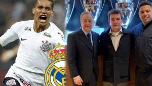 Pedrinho llegaría en enero al Real Madrid; en la foto aparece el presidente del Corinthians junto a Florentino Pérez y Ronaldo.
