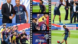 El brasileño Neymar en su presentación con el PSG donde fue la gran atracción y los aficionados parisinos se desbordaron de emoción.