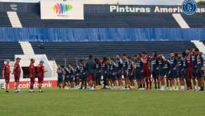 Plantilla del Motagua durante uno de sus entrenamientos en el Torneo Apertura 2021.
