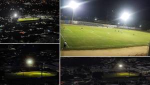 El estadio Marcelo Tinoco de Danlí ya cuenta con alumbrado público para desarrollar sus juegos por las noches. Ahora Real de Minas programará sus cotejos de local en hora nocturna y así evitar el calor de las tardes. Fotos: Cortesía.