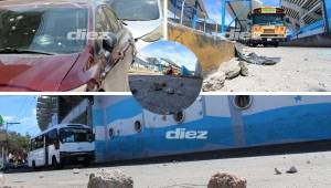 Luego de la batalla campal en las afueras del estadio Nacional Chelato Uclés, las calles del Barrio Morazán aún lucen las secuelas con tremendos daños en los vehículos.