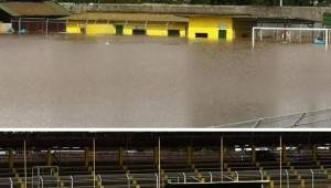 El estadio Humberto Micheletti de El Progreso se encuentra completamente inundado, luego de la gran cantidad de agua que ha dejado la tormenta tropical ETA.