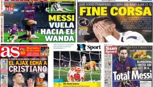 Así lucen las portadas el día después del espectáculo de Lionel Messi ante el Manchester United y de la sorprendente eliminación de la Juventus de Cristiano Ronaldo ante el Ajax en los cuartos de final de la Champions League.
