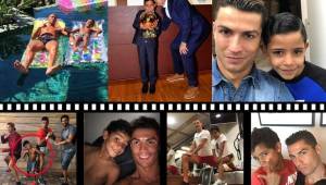 Cristiano Ronaldo le enseña todas las cosas que lo han llevado a triunfar a su hijo y el pequeño le imita hasta en la forma de celebrar los goles. Comparten gimnasio, piscina, escenarios y hasta la forma de peinarse. Fotos Instagram