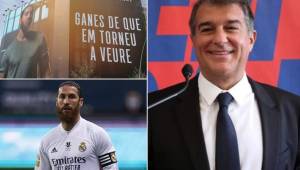 Ramos emuló a Laporta y colgó una gran pancarta en el centro de Barcelona.