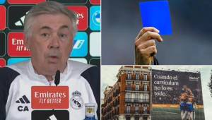 Ancelotti dio su opinión sobre la tarjeta azul que se implementará en el fútbol y la lona del Girona en Madrid.