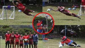 El periodista Saúl Carranza vivió en carne propia un entrenamiento de alto nivel con los porteros del Motagua, actuales campeones del fútbol hondureño. Foto: Andro Rodríguez.