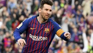Barcelona's Argentinian forward Lionel Messi celebrates after scoring a second goal during the Spanish league football match between FC Barcelona and RCD Espanyol at the Camp Nou stadium in Barcelona on March 30, 2019. (Photo by LLUIS GENE / AFP)
