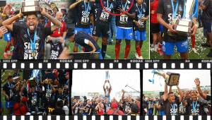 El festejo del Olimpia tras vencer a Marathón en la final del Clausura 2024 y asegurar su título 38 en San Pedro Sula. (Fotos Mauricio Ayala, Neptalí Romero, Moisés Valenzuela).