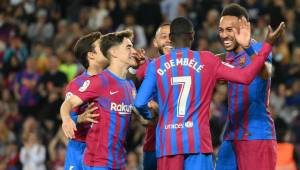 Memphis Depay marcó el 1-0 del Barcelona y Aubameyang aumentó la ventaja con su doblete ante el Celta en juego por la Liga de España. AFP