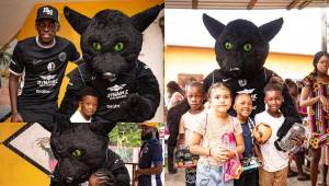 ¡Para ponerse pie! Alberth Elis hace notable gesto en la comunidad de San Juan Pueblo, Tela. FOTOS: AARON PAVÓN.