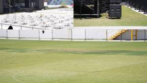 El césped híbrido muestra daños y se programó un concierto en el escenario deportivo sampedrano.