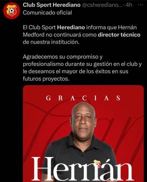 Comunicado oficial del Herediano sobre la salida de Hernán Medford.