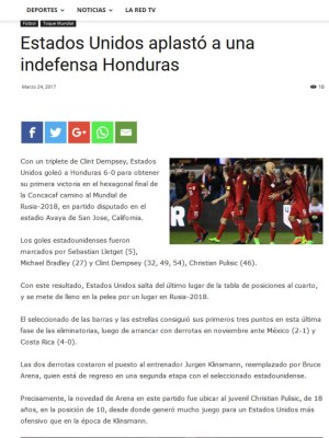 Así informa la prensa internacional la debacle de Honduras ante EUA
