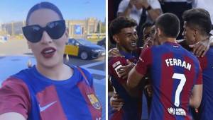 La presentadora hondureña, Carolina Lanza, cautivó en el partido del Barcelona este viernes ante el Sevilla. Eso sí, existe un motivo especial de su presencia.